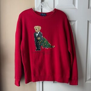Polo by Ralph Lauren Red Crewneck with Dressed Polo Bear & Decorated Tree